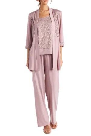 2 Piece Lace Evening Pants Set In Mauve