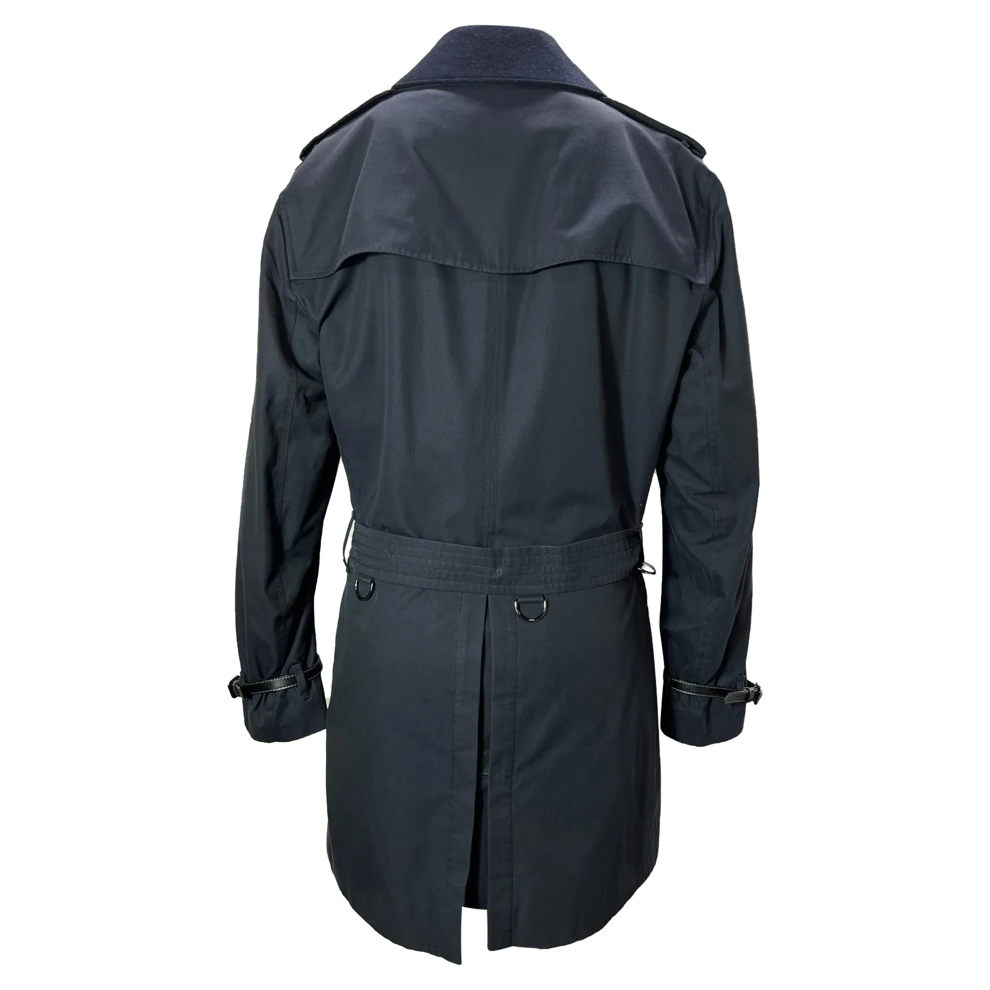 Burberry London Double-Breasted Trench Coat in Navy Blue Wool