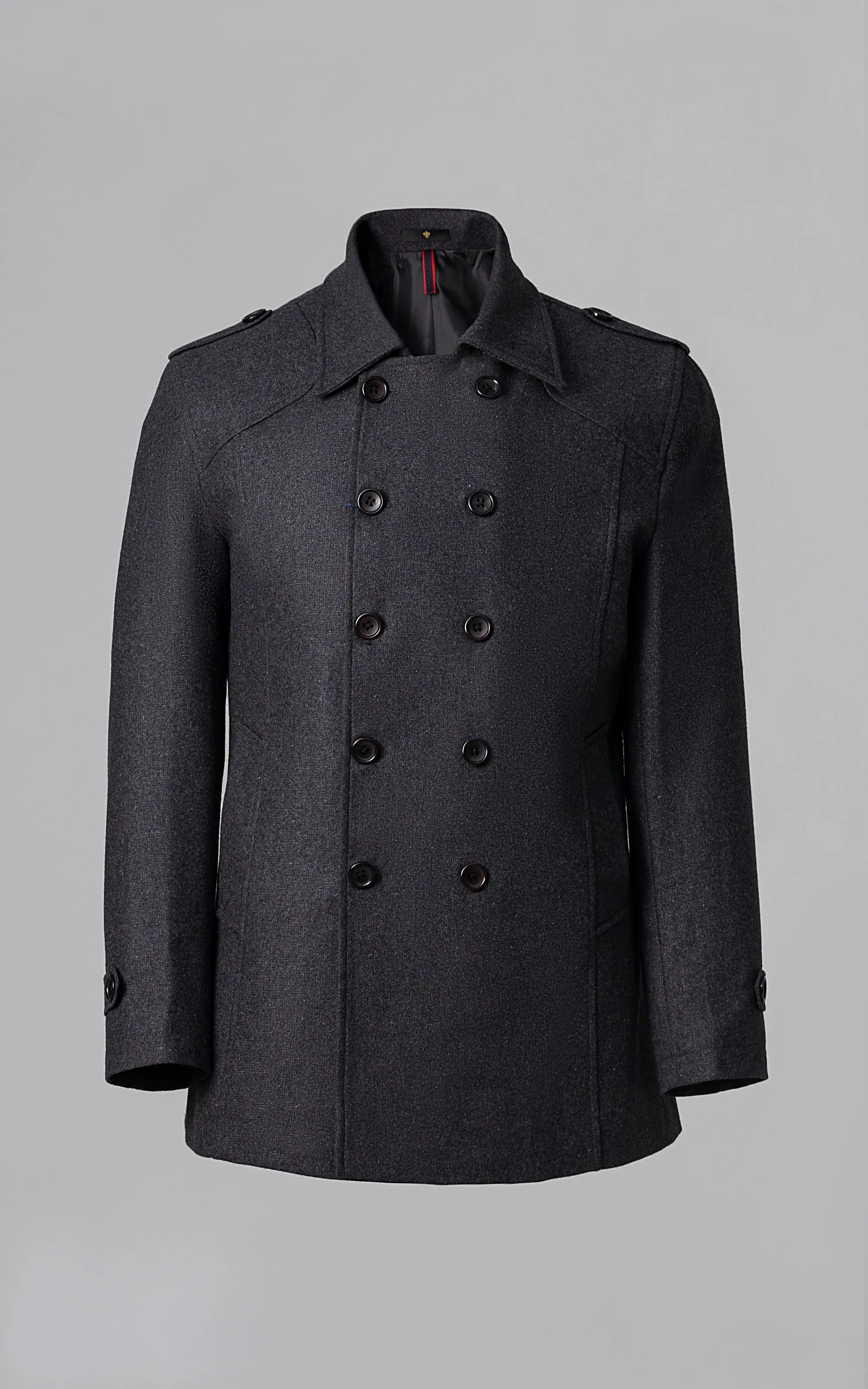 DOUBLE BREASTED PEACOAT CHARCOAL