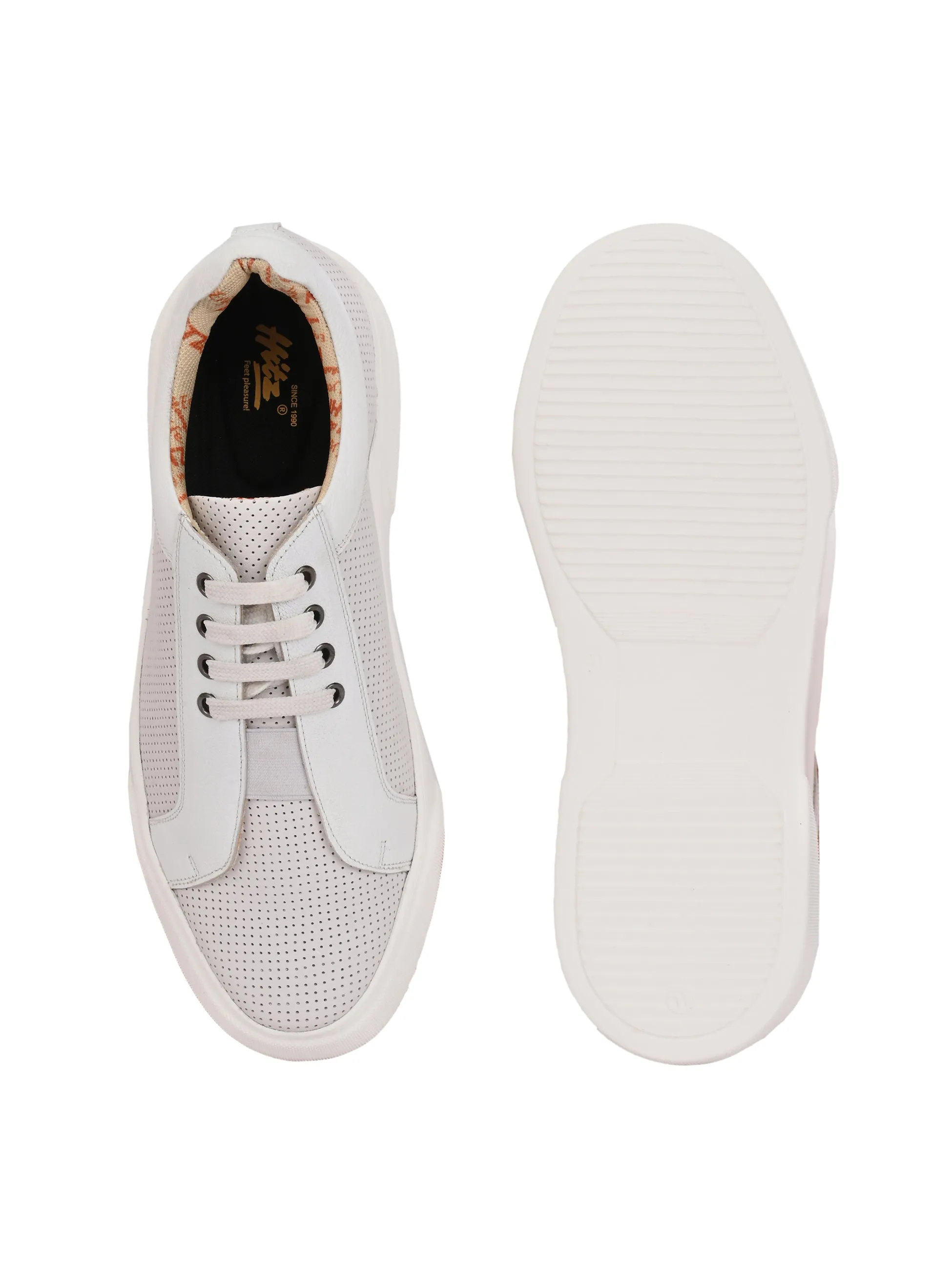 Hitz Men's white Leather Casual Lace-Up Sneaker