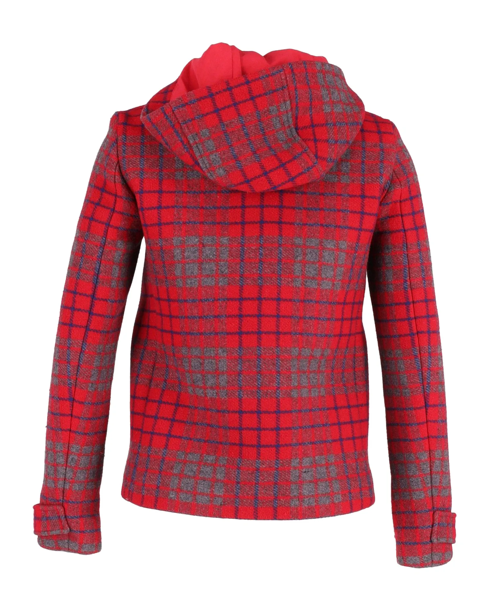 Maje Hooded Checkered Coat in Red Wool