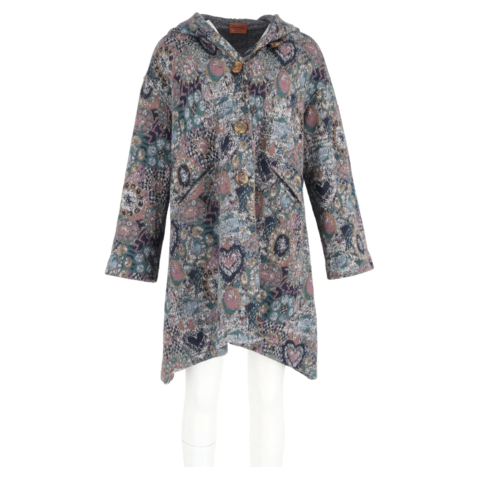 Missoni Printed Single-Breasted Hooded Coat in Multicolor Wool