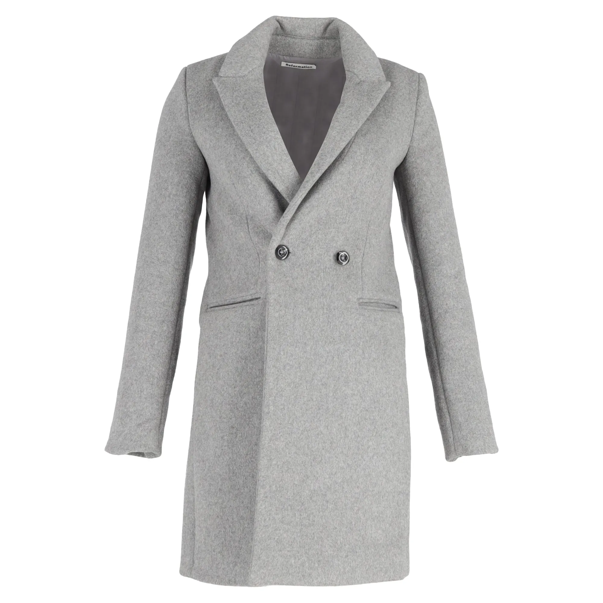 Reformation Double-Breasted Coat with Pockets in Grey Wool
