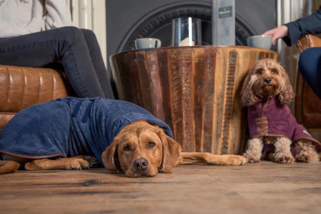 Ruff & Tumble Dog Drying coat Large L Mud Burgundy Navy