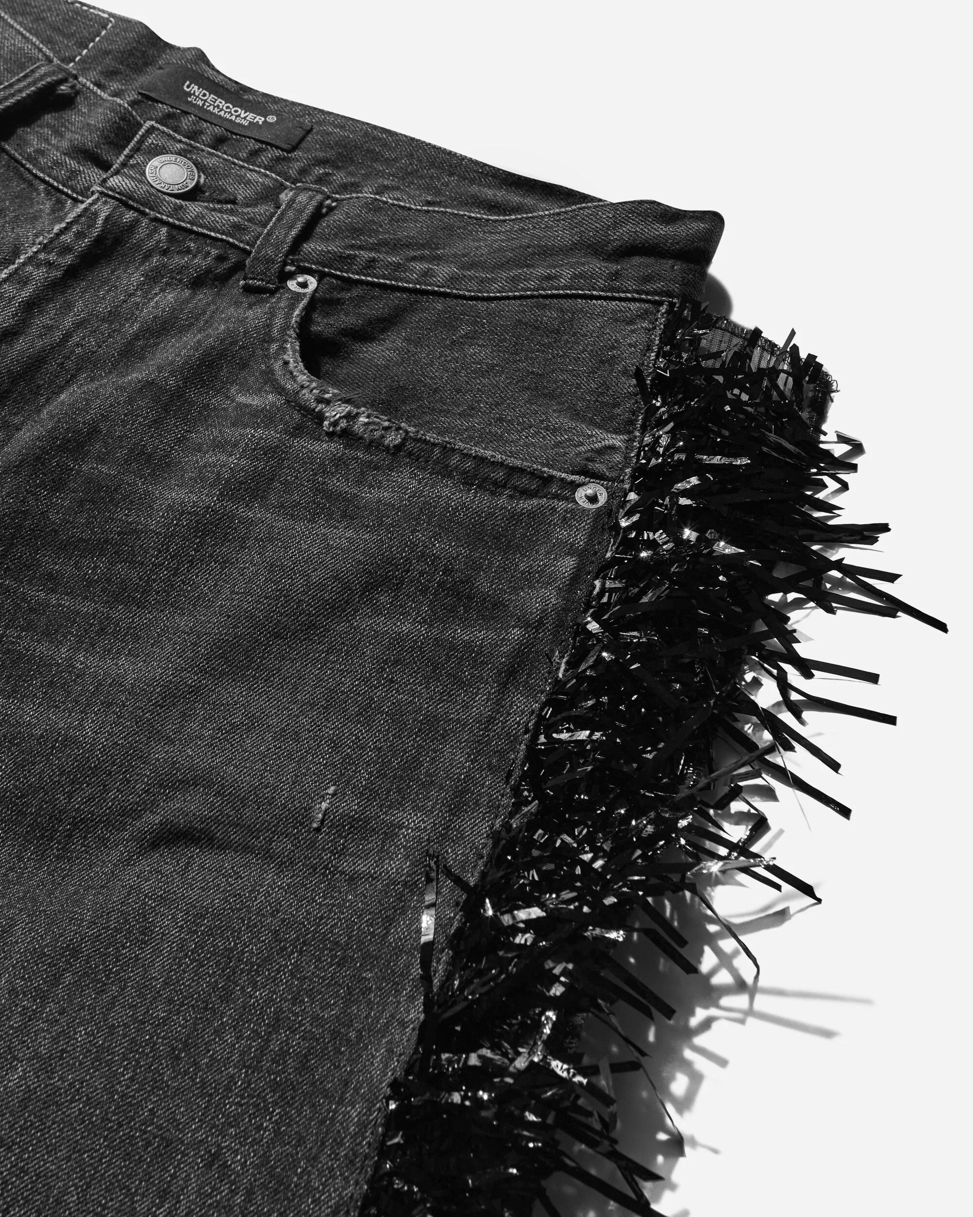 Women's Distressed Fringe Denim Pants Black