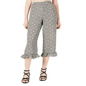 Women's Ruffled-Leg Crop Pant,White/Black