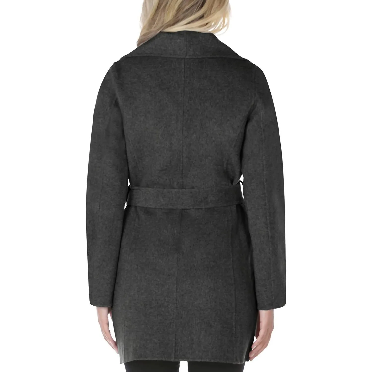Wool Wrap Coat With Tie Belt In Charcoal